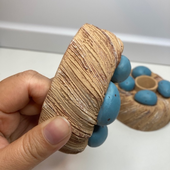 A Pair Vintage Serrv Candle Holder Eggs On Nest Made in Peru - Picture 4 of 12